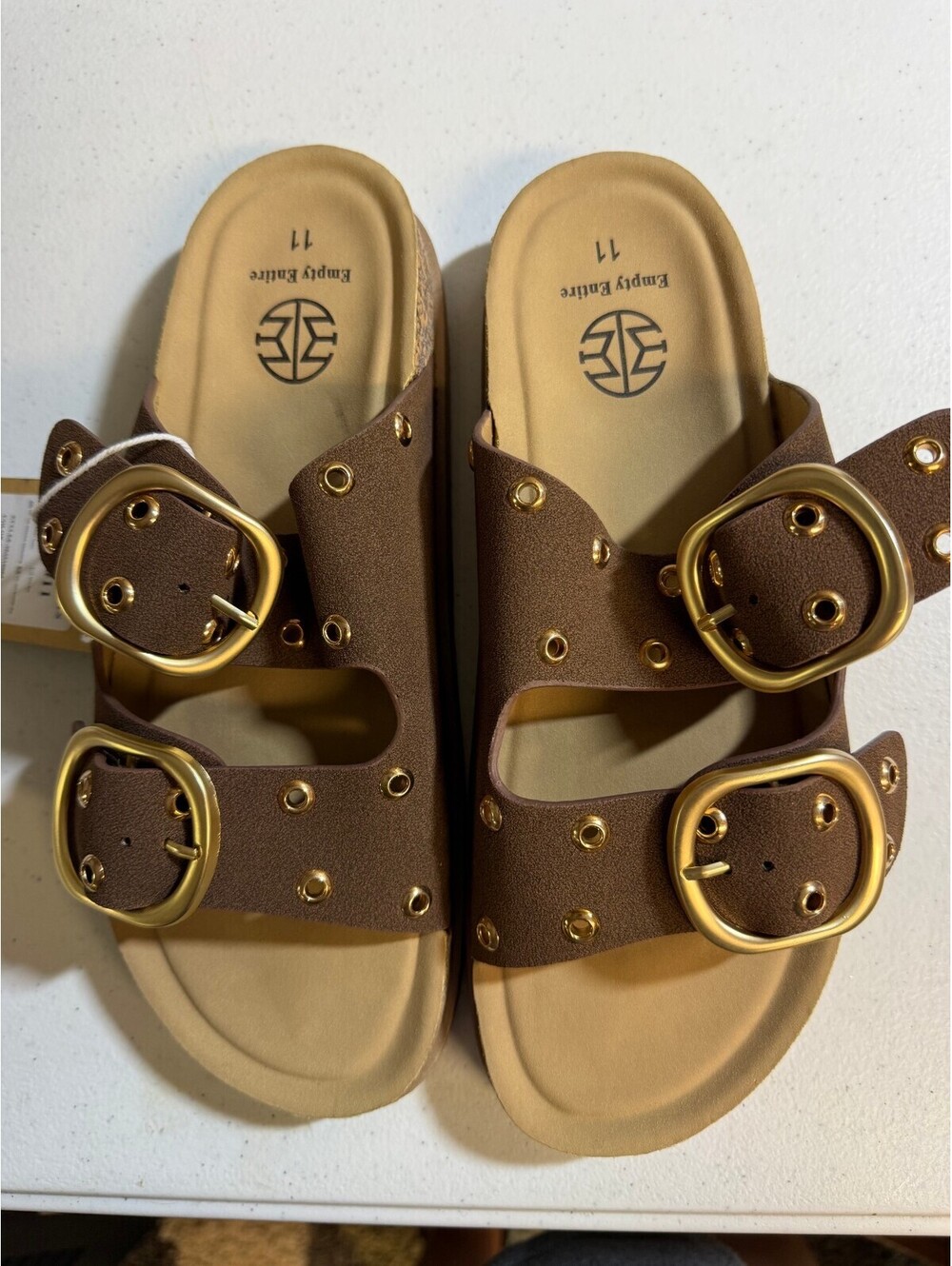 Empty Entire Women's Platform Sandals with Buckle Straps Size 11 Coffee